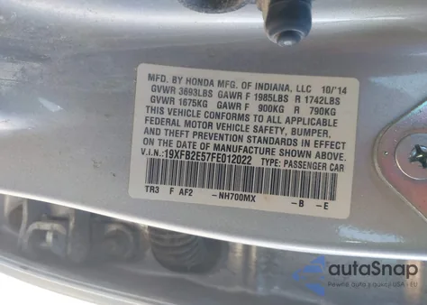 2015 Honda Civic Lx z USA, uszkodzony, nr VIN 19XFB2E57FE012022